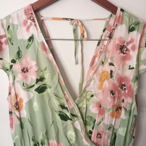 Band of Gypsies collective floral cap sleeve asymmetrical faux wrap maxi dress